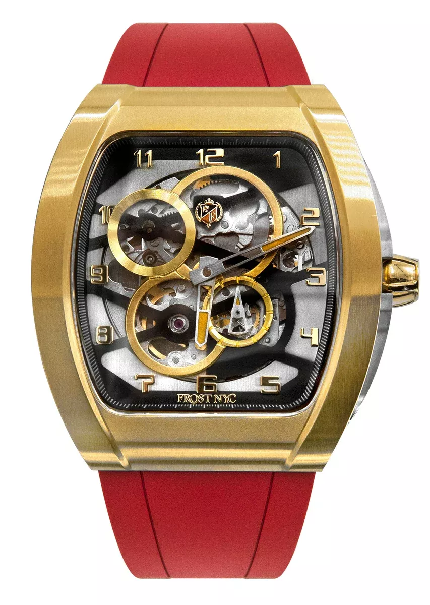 Frost NYC Mens Watch - AutomaticSkeleton Sport Gold Watch | FRST-01-CY | Red