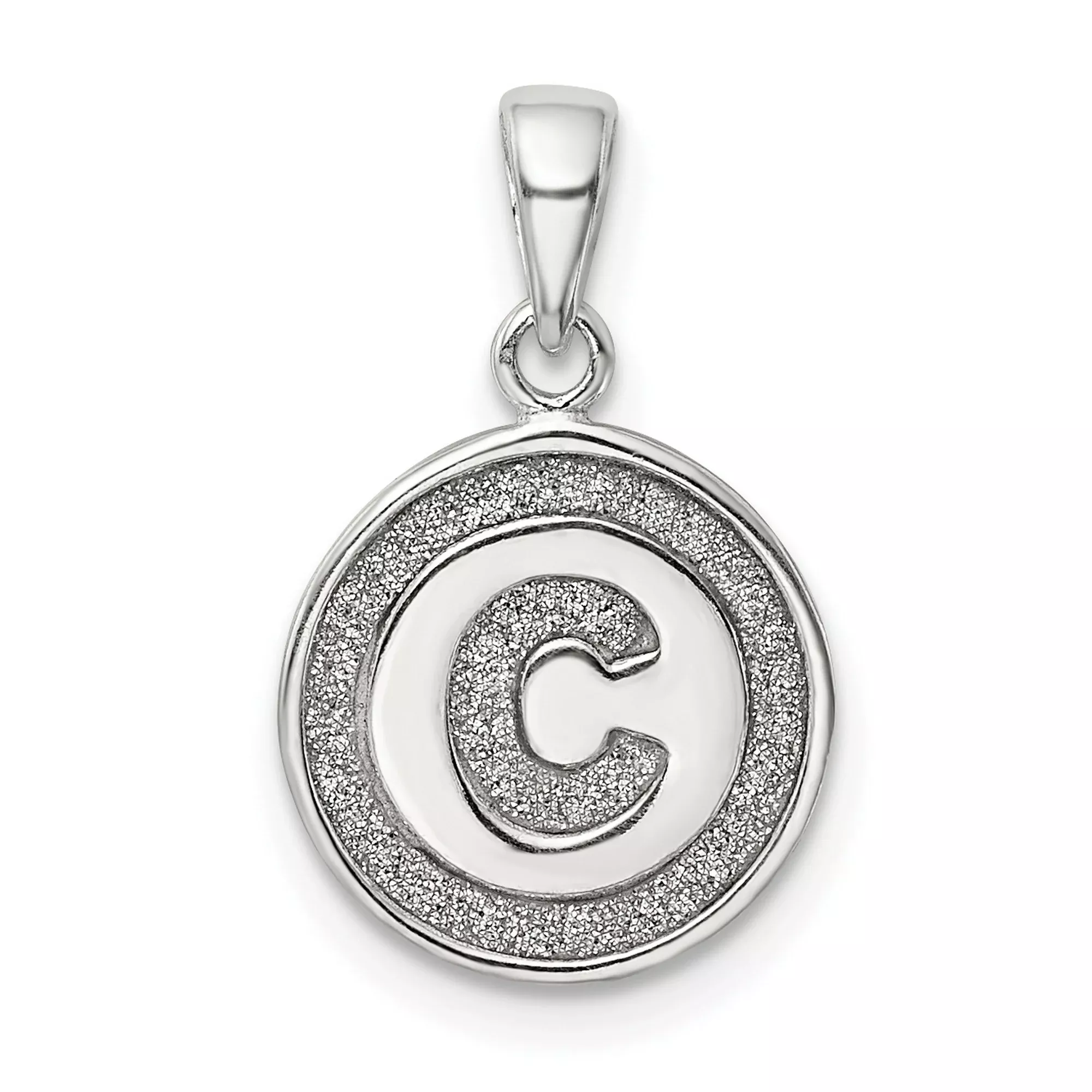 Glitter Enamel Letter C Circle Charm Pendant in Real 925 Sterling Silver