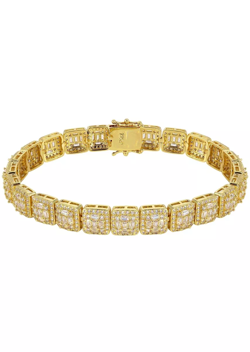 Gold Plated Iced Out Square Cluster Bracelet