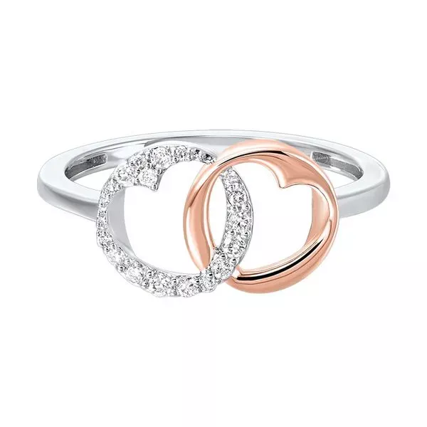 Gold Silver White Rose Diamond 1/10Ctw Ring