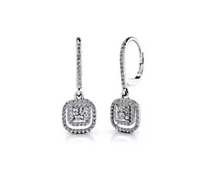 Hanging Princess Cut Designer Leverback Earrings 1.06 Carat Total Weight