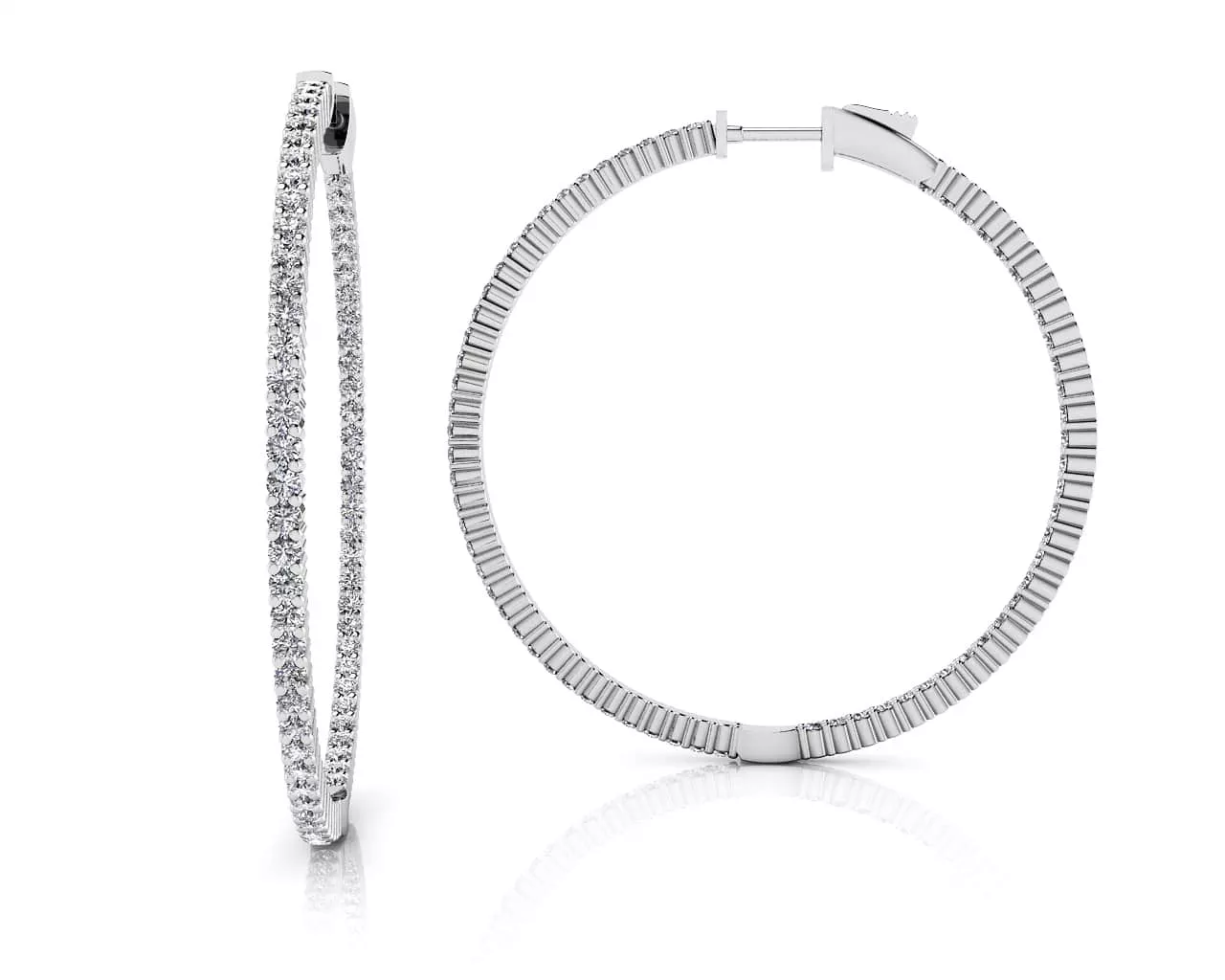 Inside Out Prong Set Extra Large Diamond Hoop Earrings 1.75 Carat Total Weight