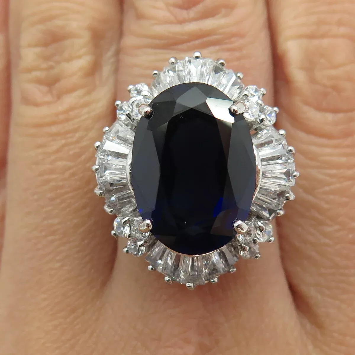 JOLIE GABOR 925 Sterling Silver Lab-Created Sapphire & Multi-C Z Ring Size 7