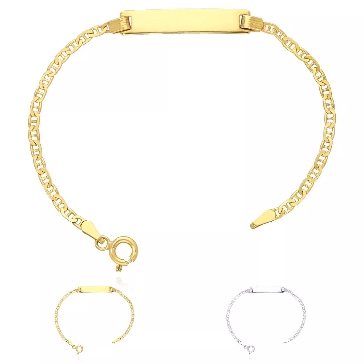 Kids 14K Yellow White Gold Over Silver 2.5mm Anchor Mariner ID Bar Bracelet (Solid Links) 6"