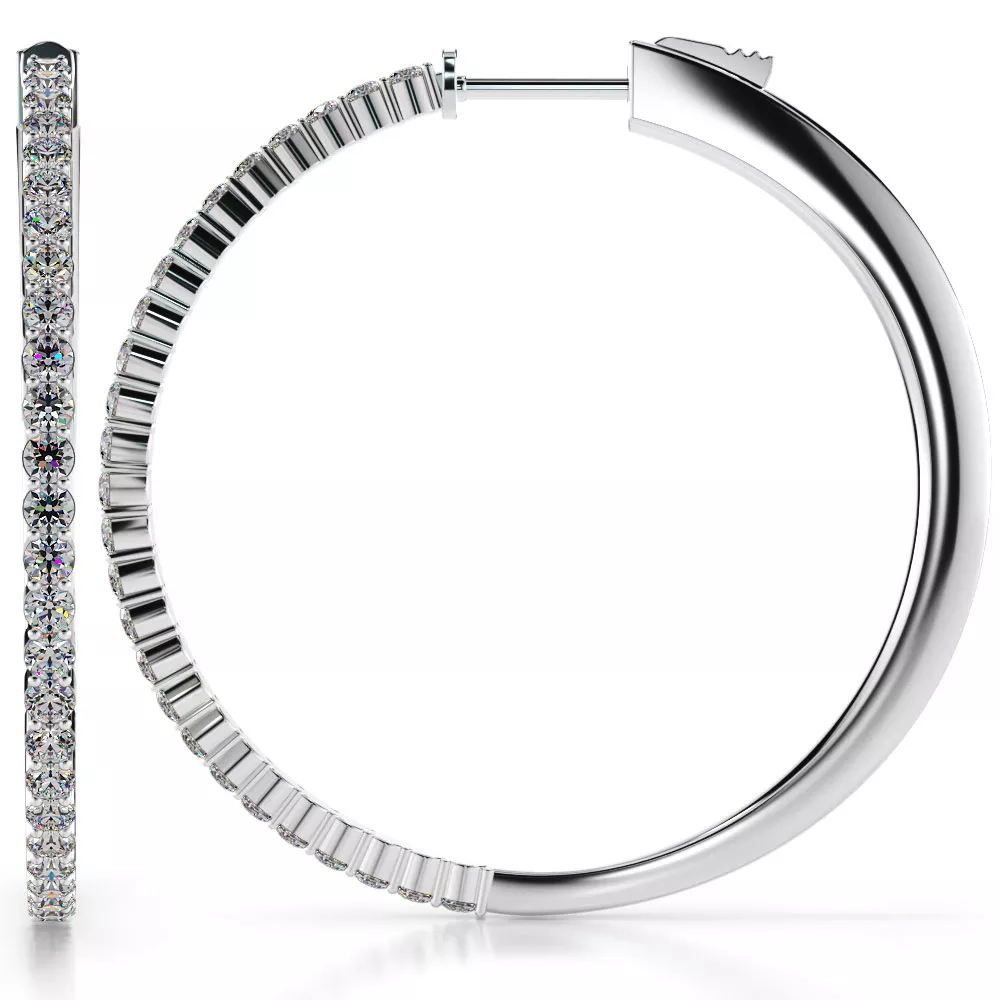 Largest Elegant Diamond Hoop Earrings with Front Set Stones 1.0 Carat Total Weight