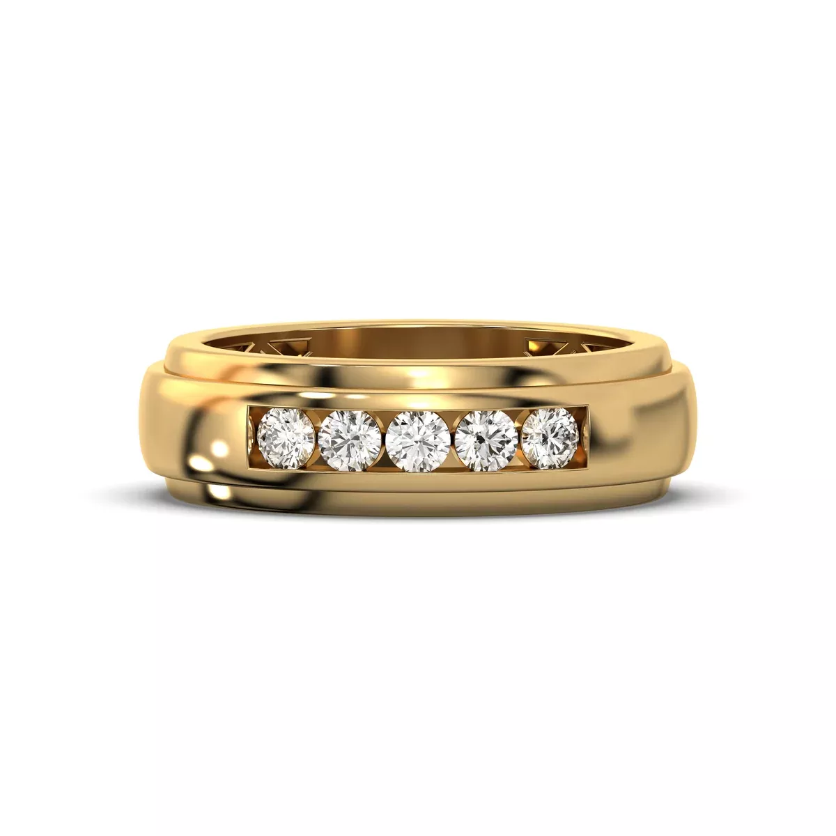 Men's Jewelry - Men's VVS Lab Diamond 5 Stone Wedding Band |Yellow Gold