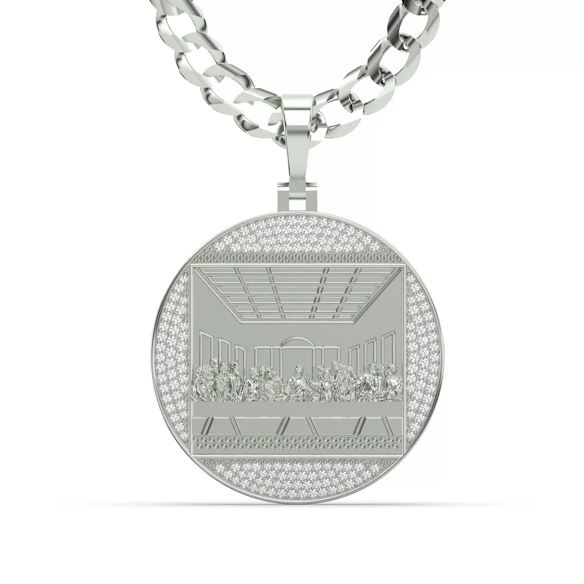 Men's VVS Lab Diamond Customizable White Gold Last Supper Necklace Pendant
