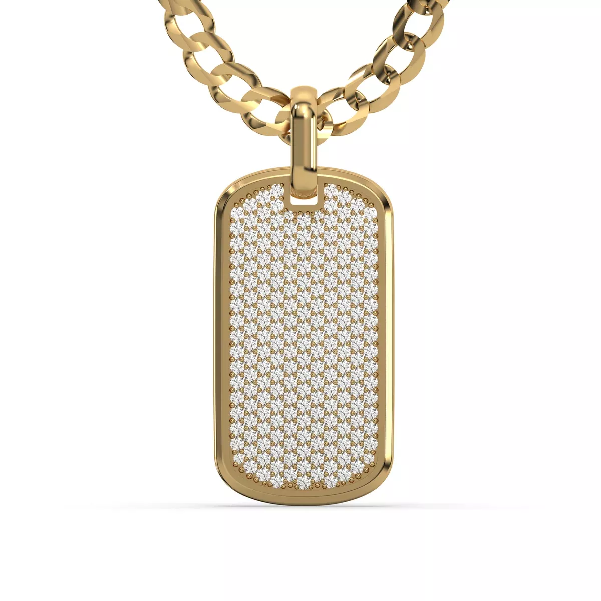 Men's VVS Lab Diamond Customizable Yellow Gold Dog Tag Necklace Pendant