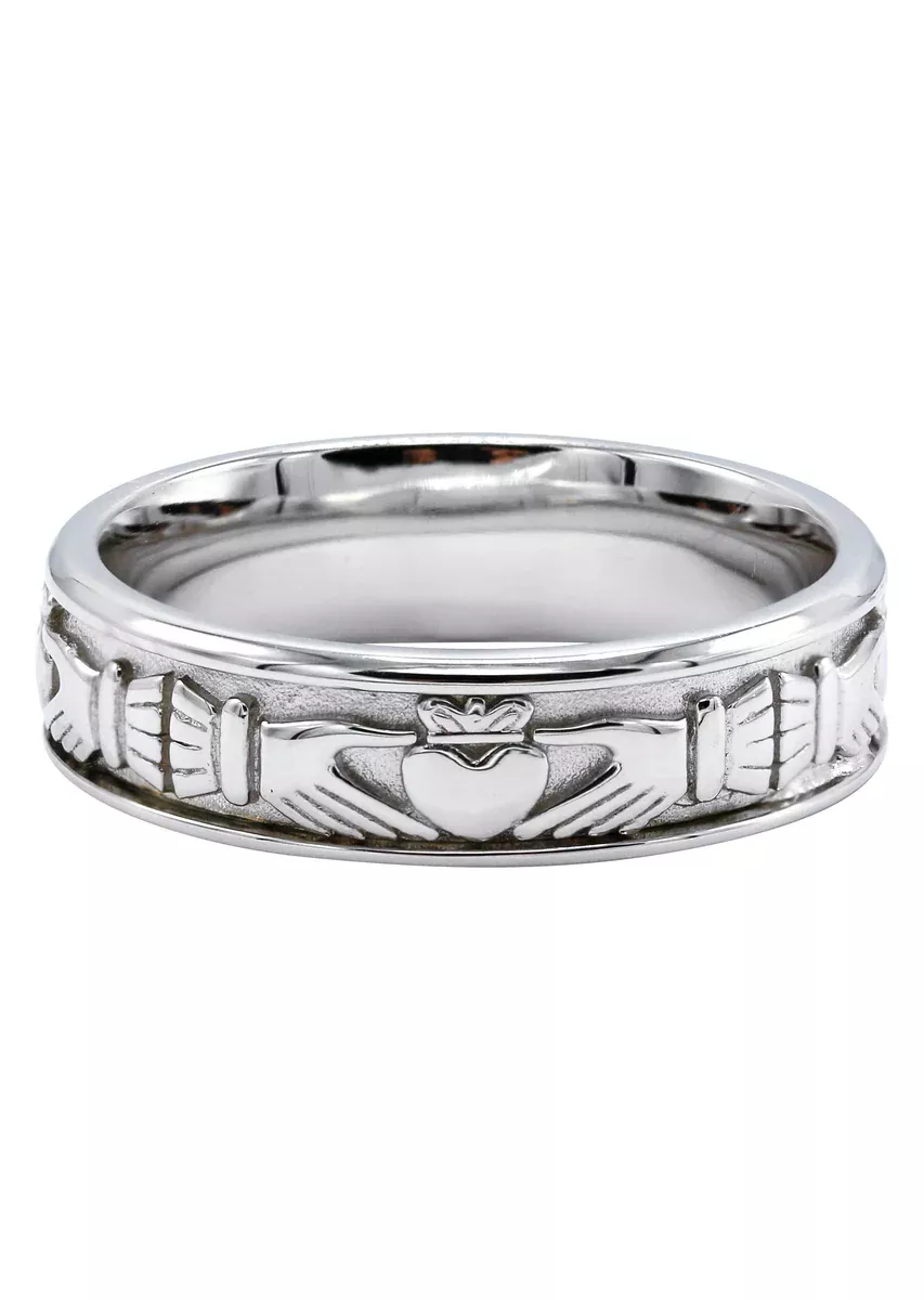 Mens Silver Crown Heart Wedding Band | Appx 7.7 Grams
