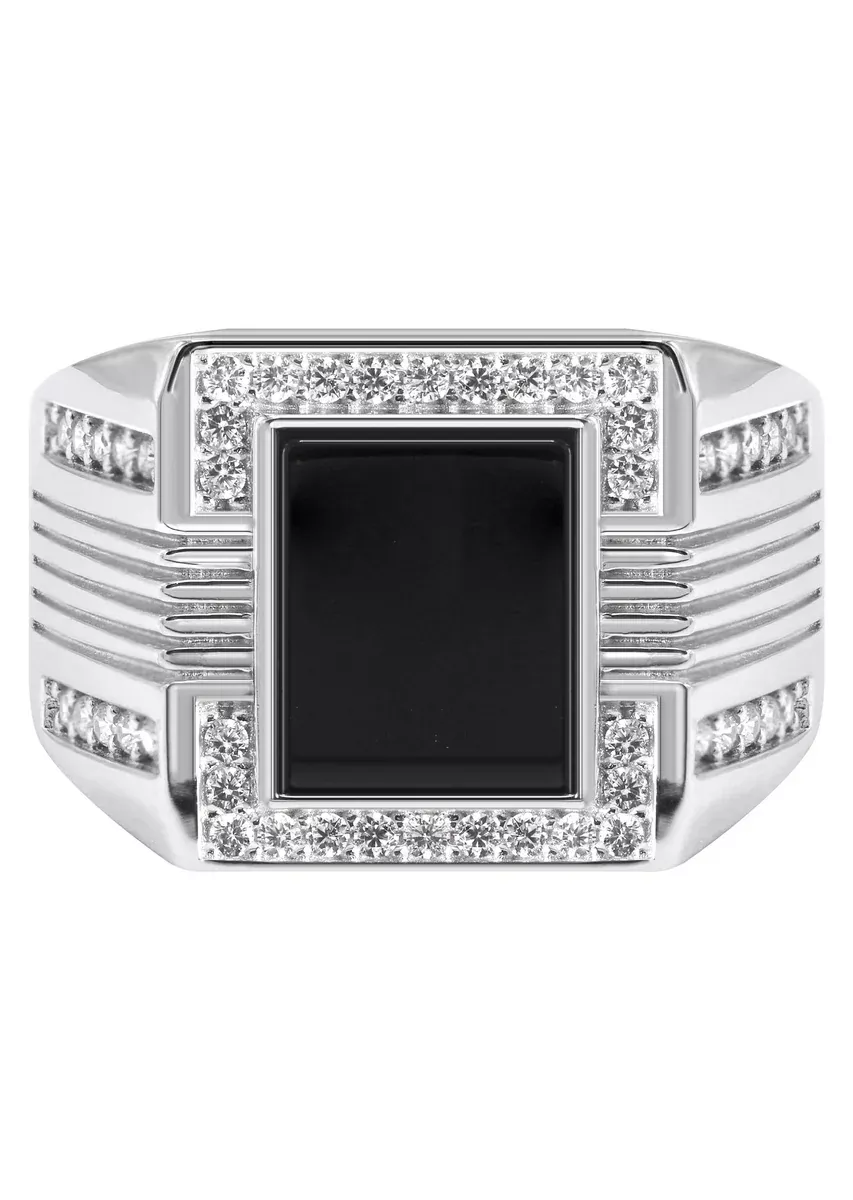 Mens Silver CZ Onyx Pinky Ring | Appx 7.5 Grams