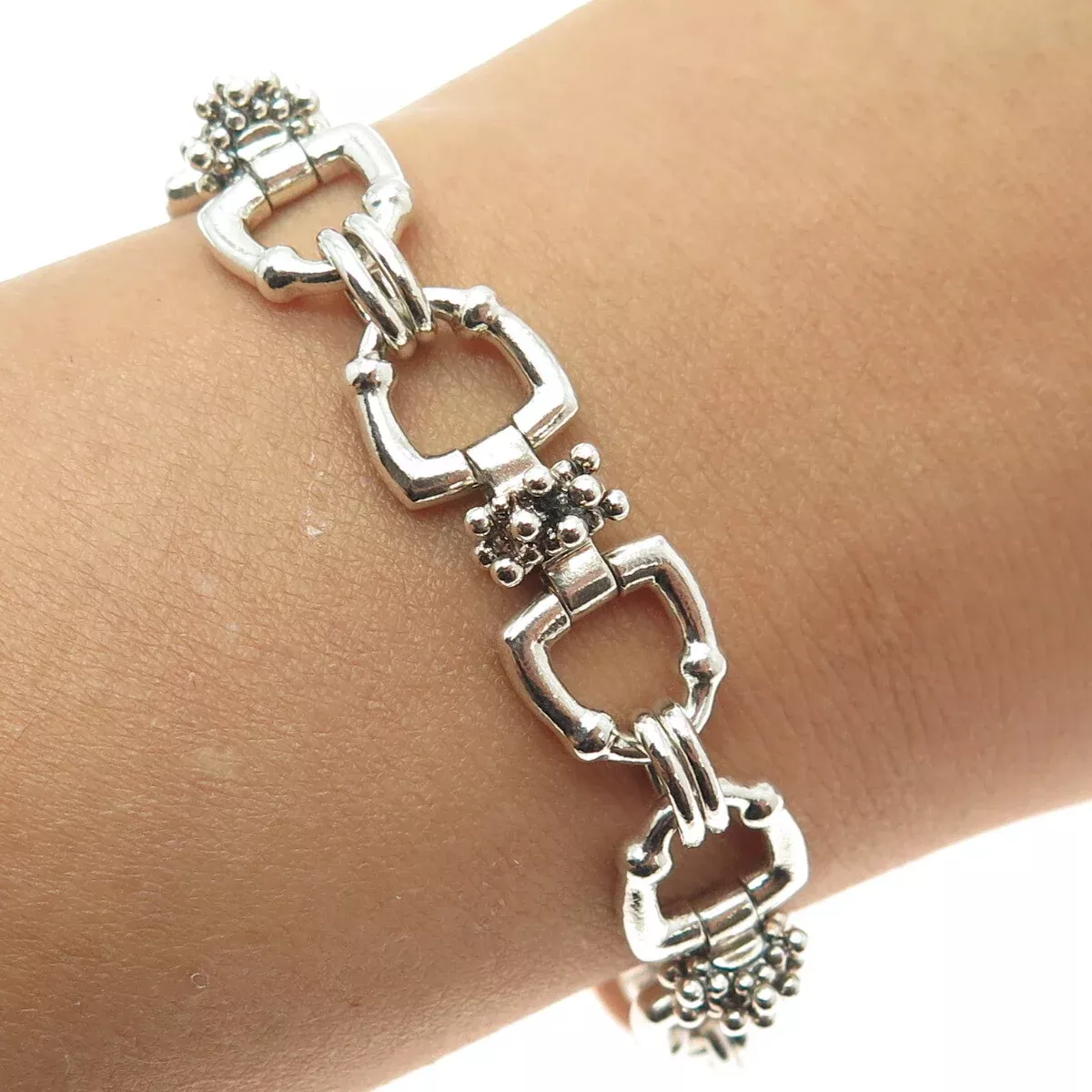 MICHAEL DAWKINS 925 Sterling Silver Granulated Horse Snaffle Bracelet 7