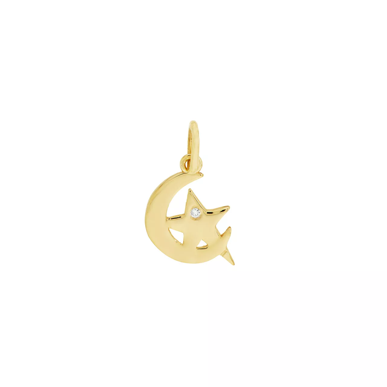 Moon and Star Charm with 1pt Diamond