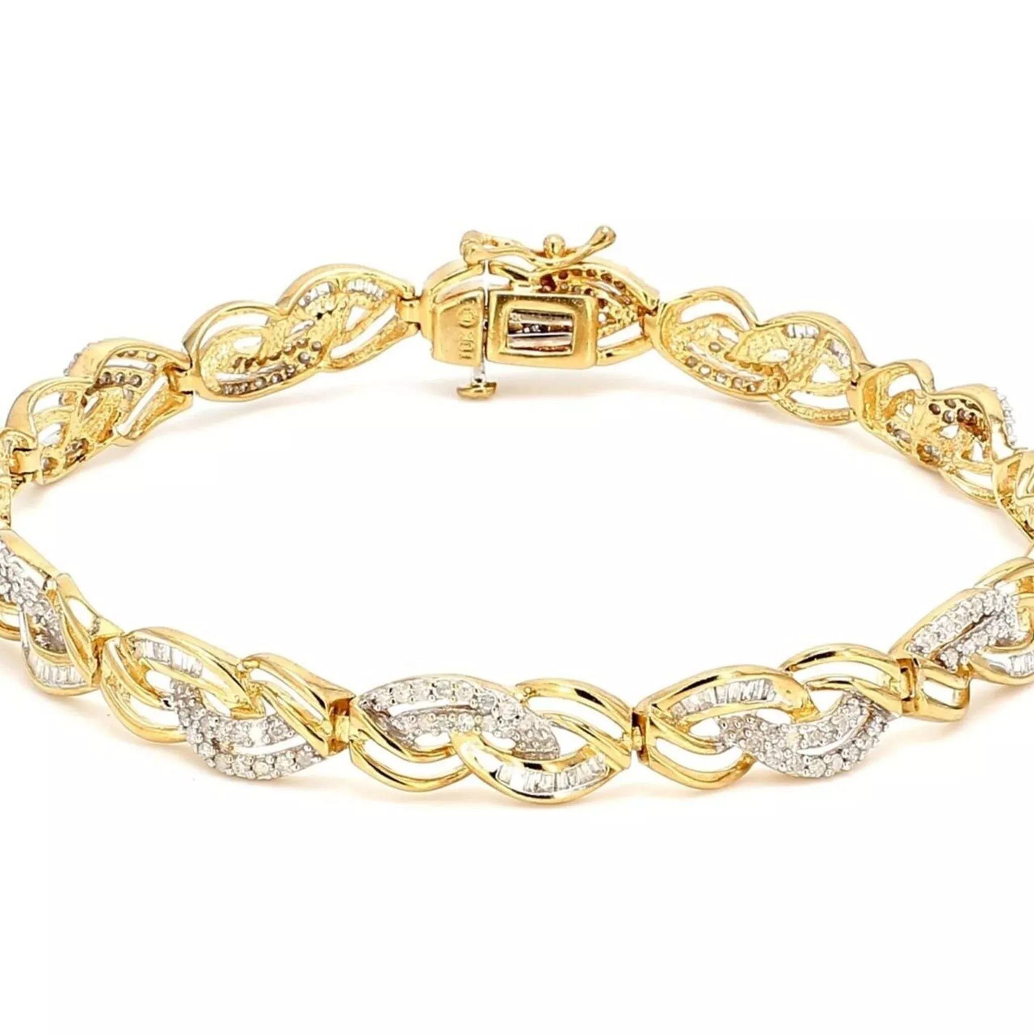 Ninacci 10K Yellow Gold 8" Bracelet with Prong-Set Round Diamonds - 3.50 Carat Total Diamond Weight