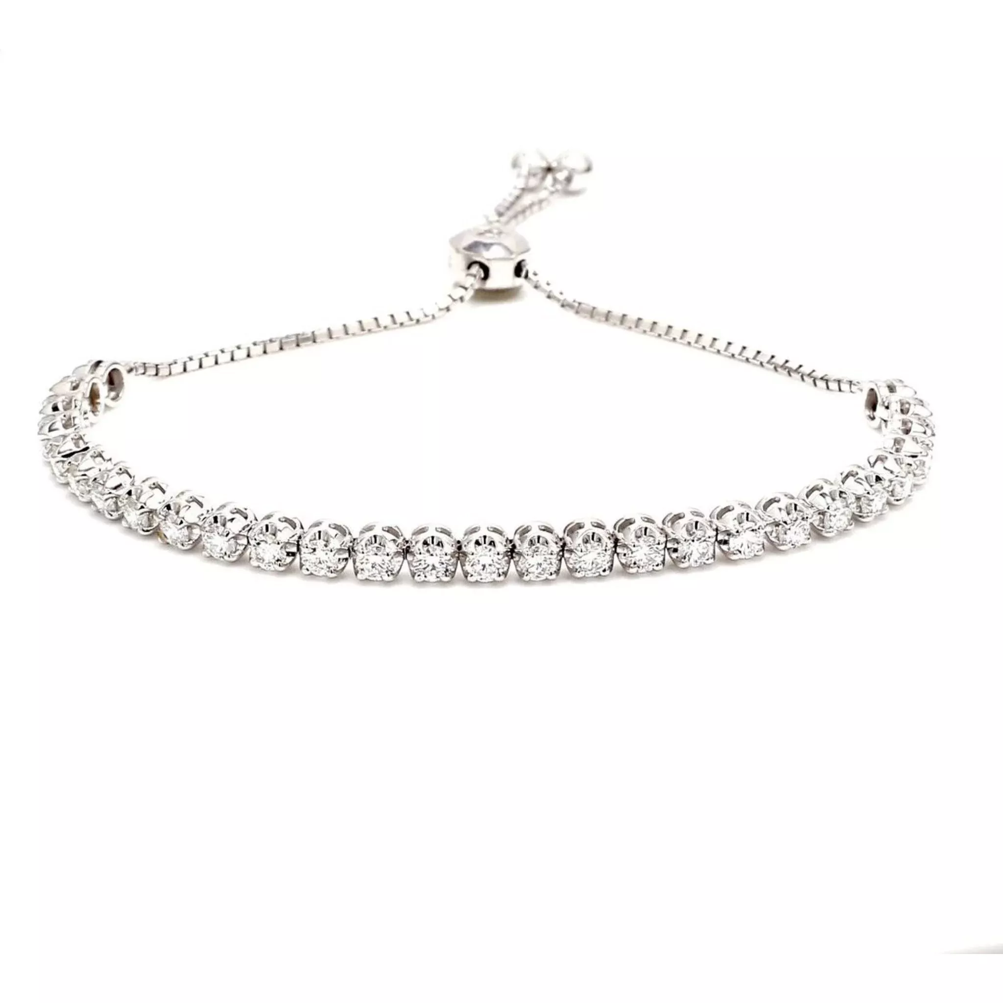 Ninacci 14K White Gold Bolo Style Adjustable Tennis Bracelet with 4-Prong Set Round Diamonds - 2.32 Carat Total Diamond Weight