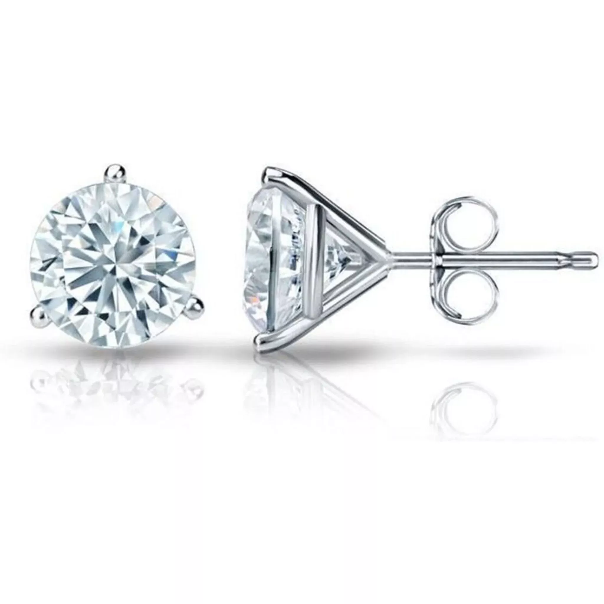 Ninacci 14K White Gold Push Back Stud Earrings with 2.00 Carat Total Diamond Weight
