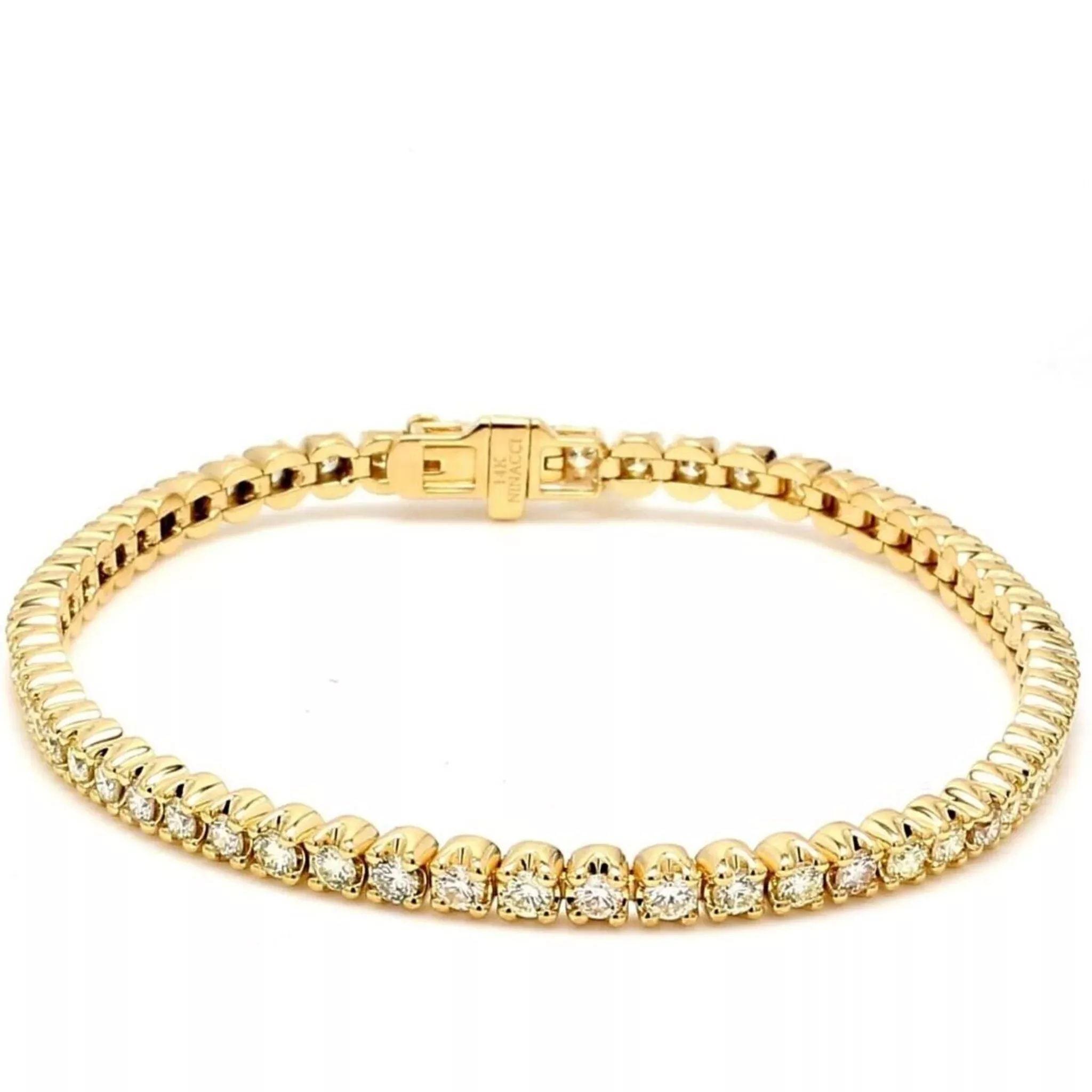 Ninacci 14K Yellow Gold Crown Set Diamond Tennis Bracelet - 2.41 Carat Total Diamond Weight