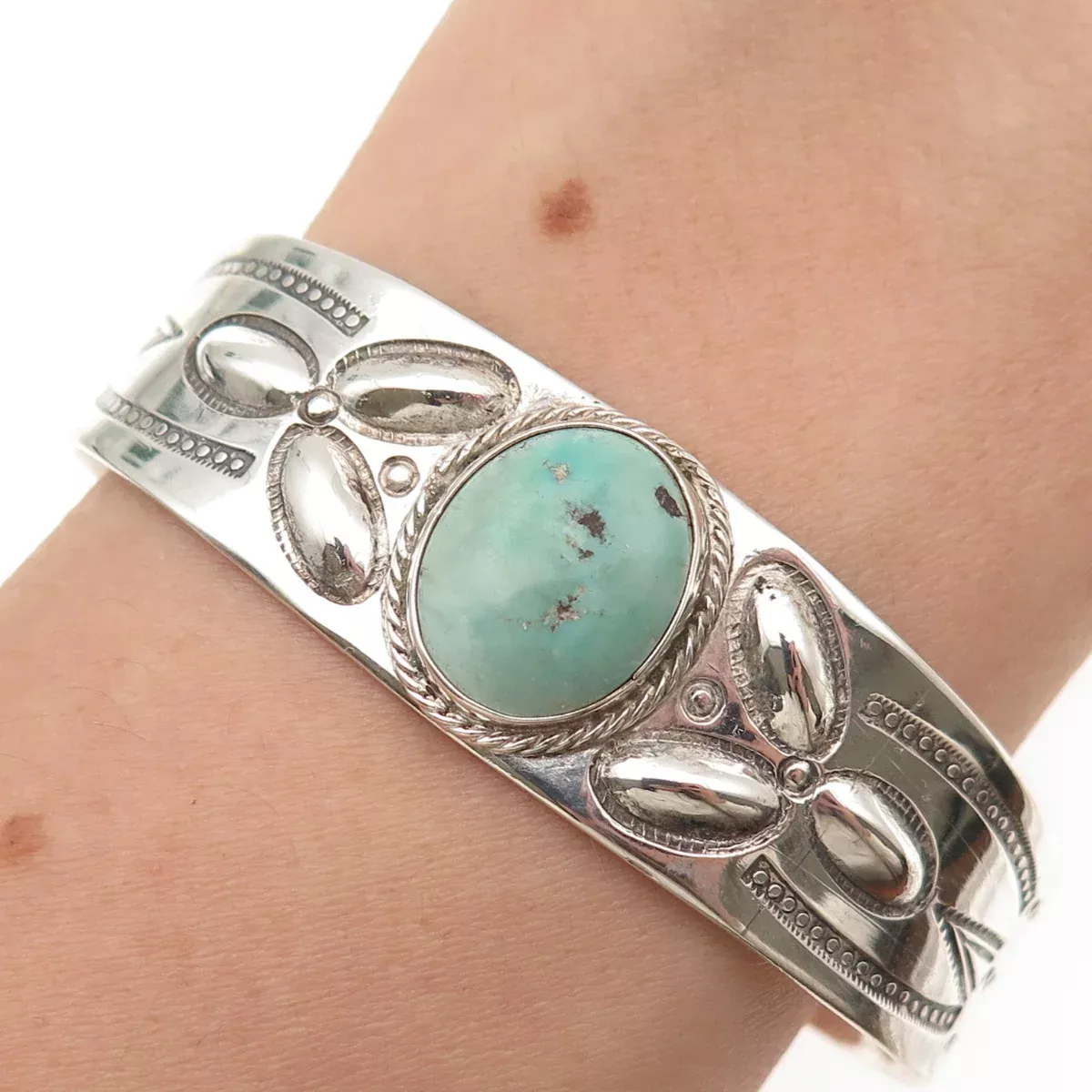 Old Pawn 925 Sterling Silver Vintage Tyrone Turquoise Adjustable Bracelet 6.5