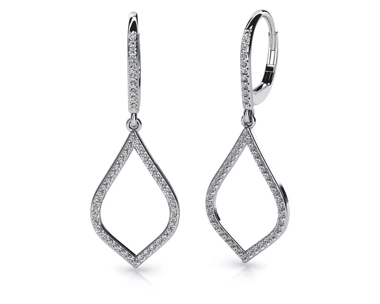 Open Leaf Diamond Drop Earrings 0.67 Carat Total Weight