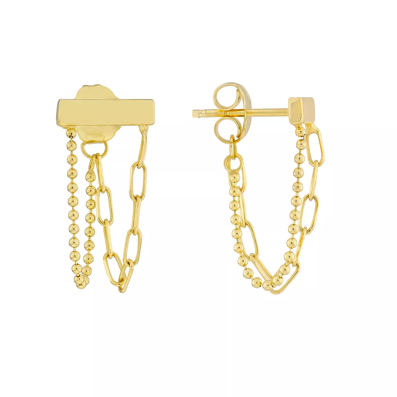 Paper Clip /Bead Chain Bar Front To Back Earrings
