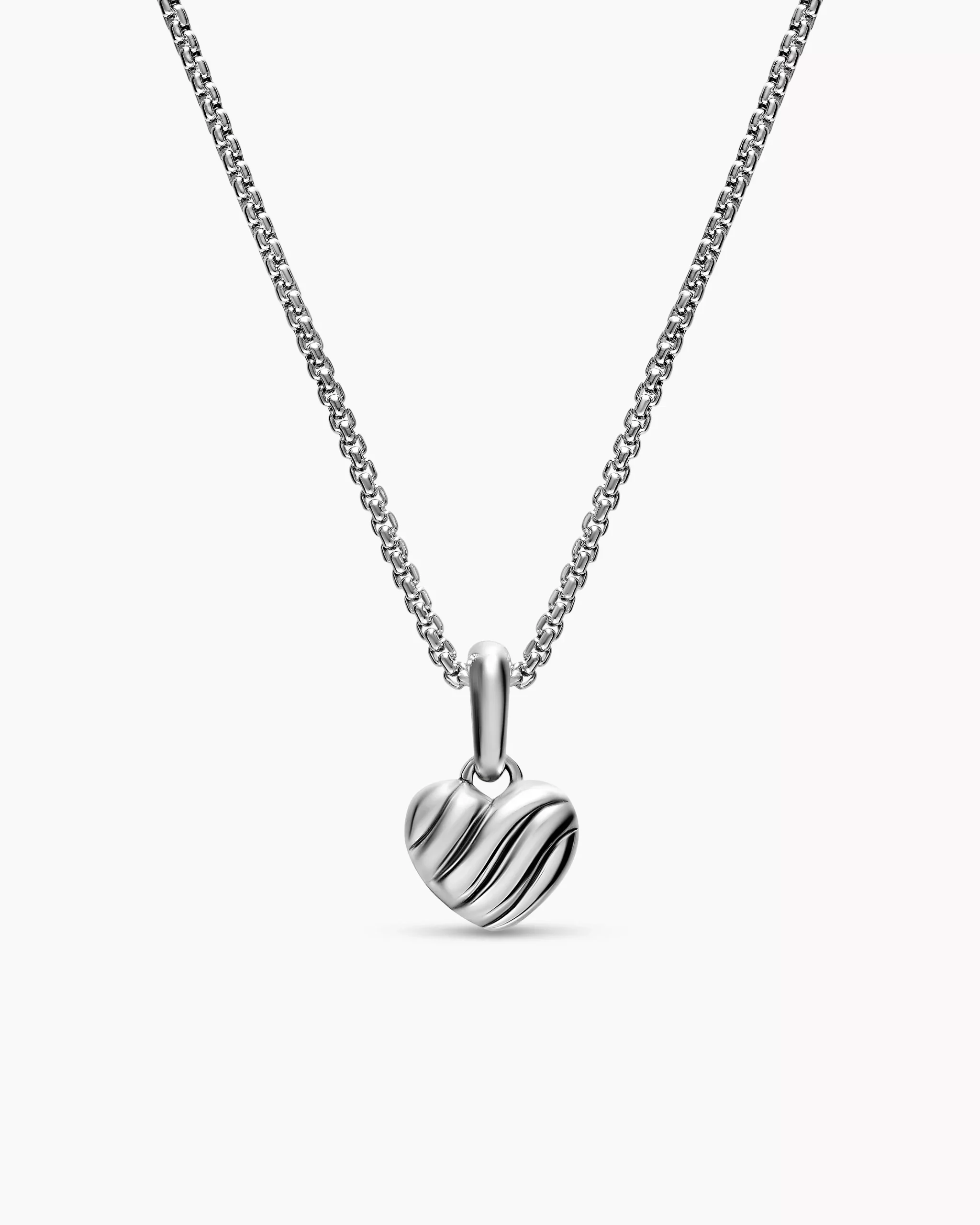 Petite Puffy Cable Heart Necklace Sterling Silver, 7.4mm