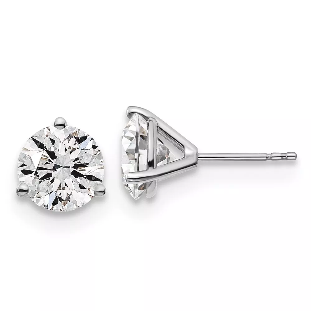 Platinum 4 carat Lab Grown Diamond VS+ F+ Round Complete Three Prong Stud Earrings