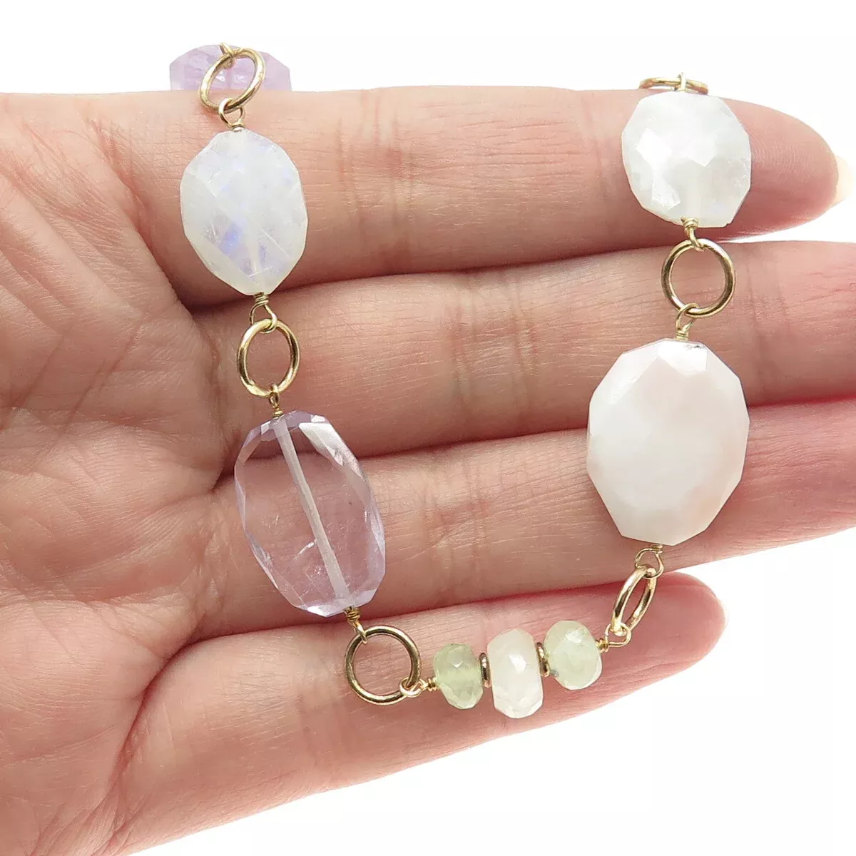 RARITIES 925 Sterling Silver Gold Plated Quartz Amethyst Moonstone Necklace 36