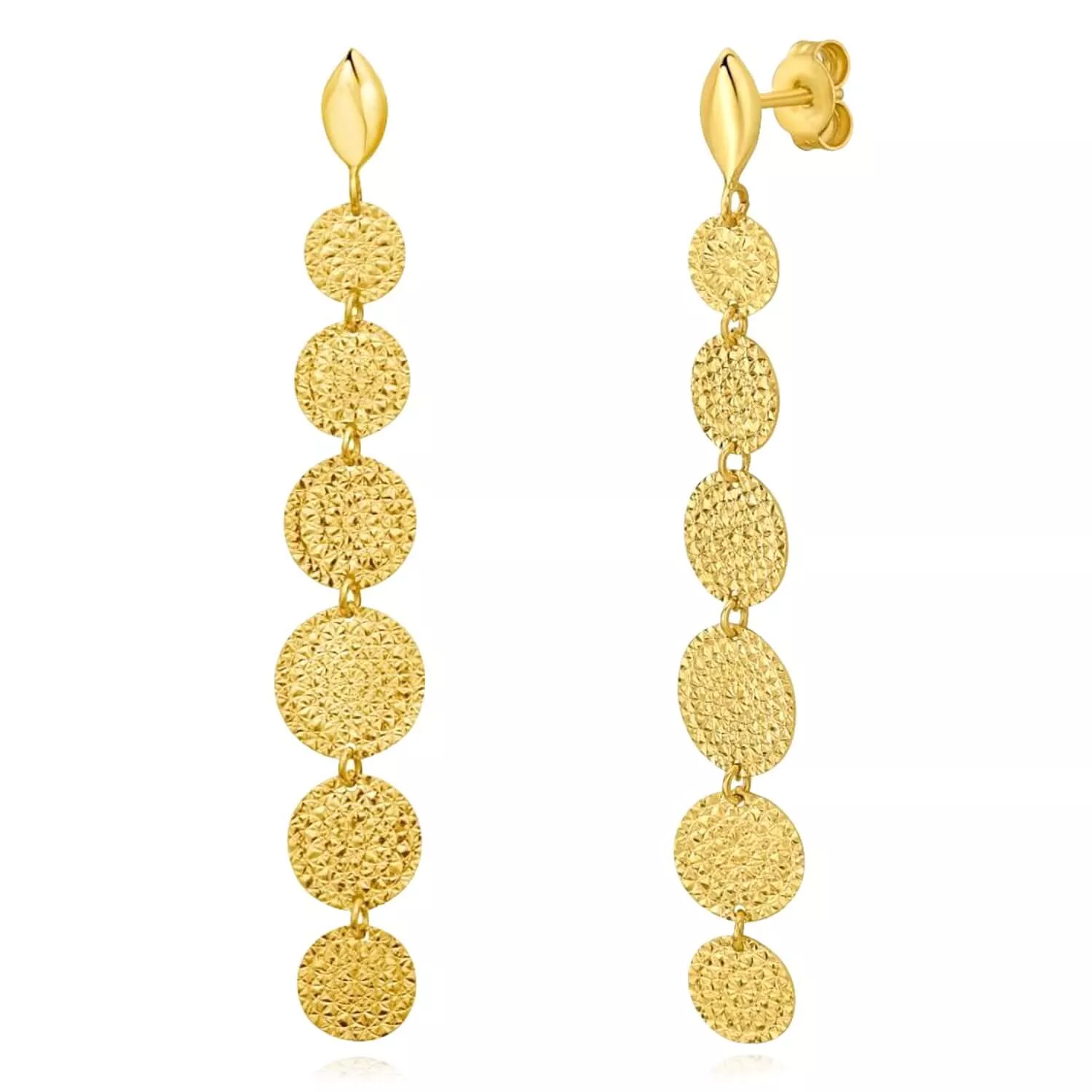 Real 14K Gold Hammered Pebble Dangle Earrings 58mm