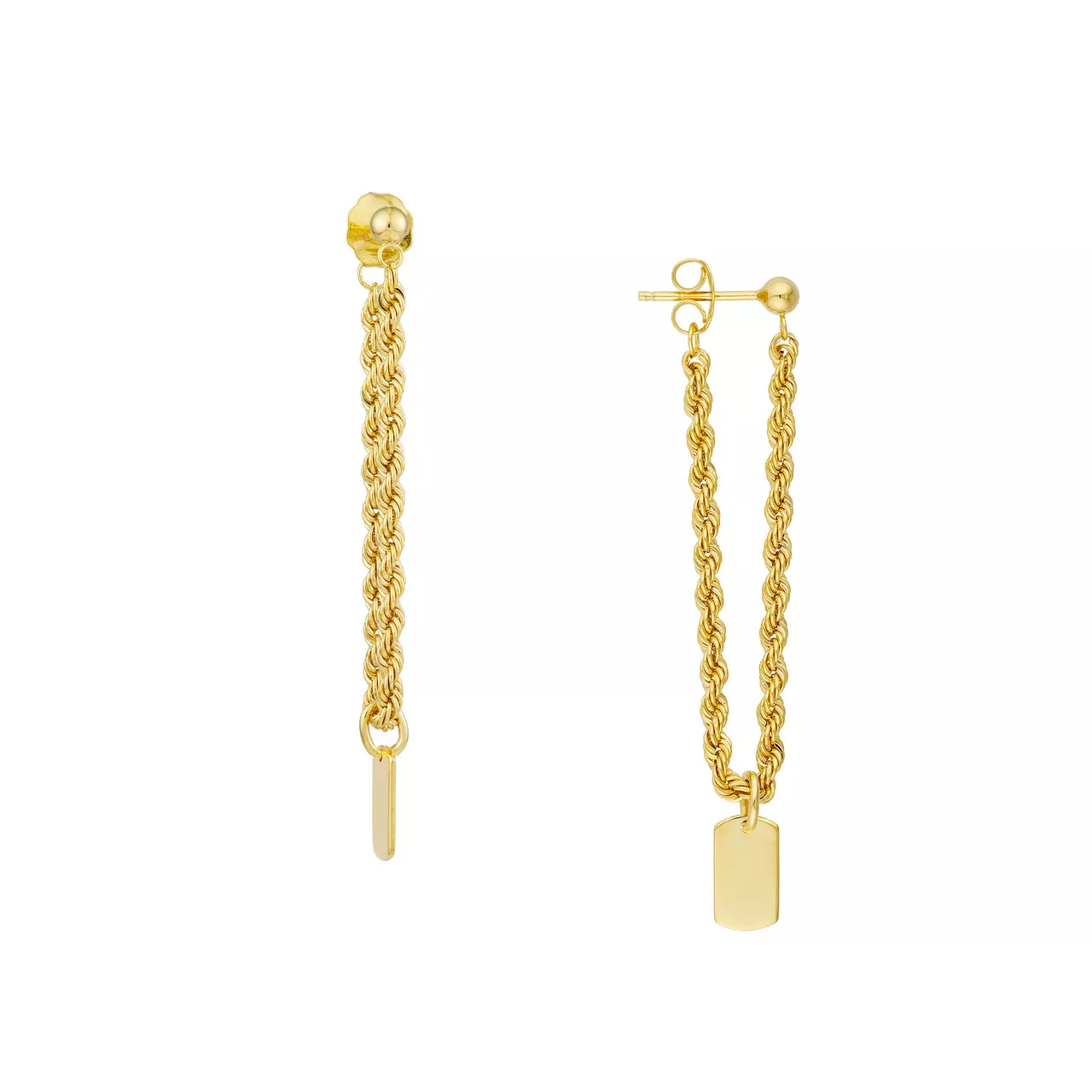 Rope Chain with Dog Tag Front to Back Earrings