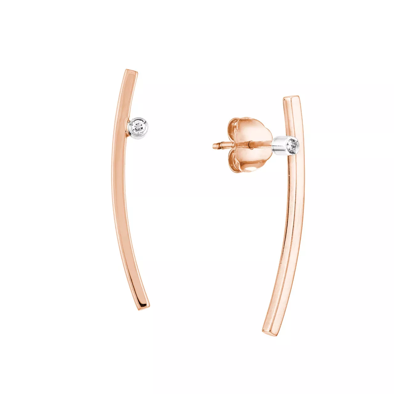 Rose /White Gold Curved Staple Bar Earrings with Diamond