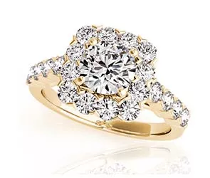 Round Halo Diamond Square Ring 2.08 Carat Total Weight