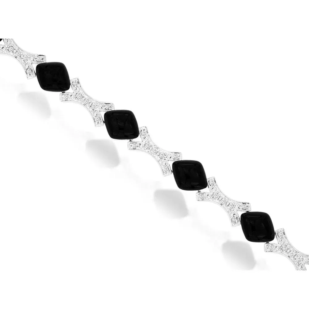 Royal 14K White Gold Diamond and Black Onyx Contrast Bracelet