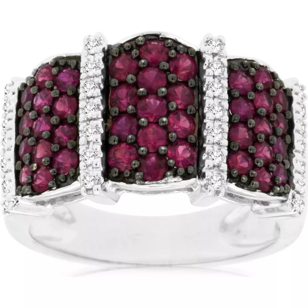 Royal 14K White Gold Ruby & Diamond Halo Ring - 1.40 Carat Ruby & 0.18 Carat Diamond