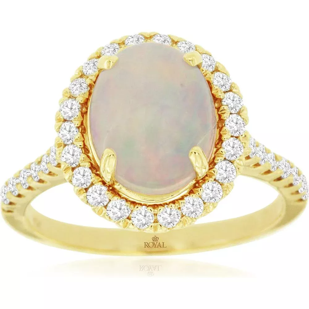 Royal 14K Yellow Gold Opal & Diamond Ring - Enchanting Beauty
