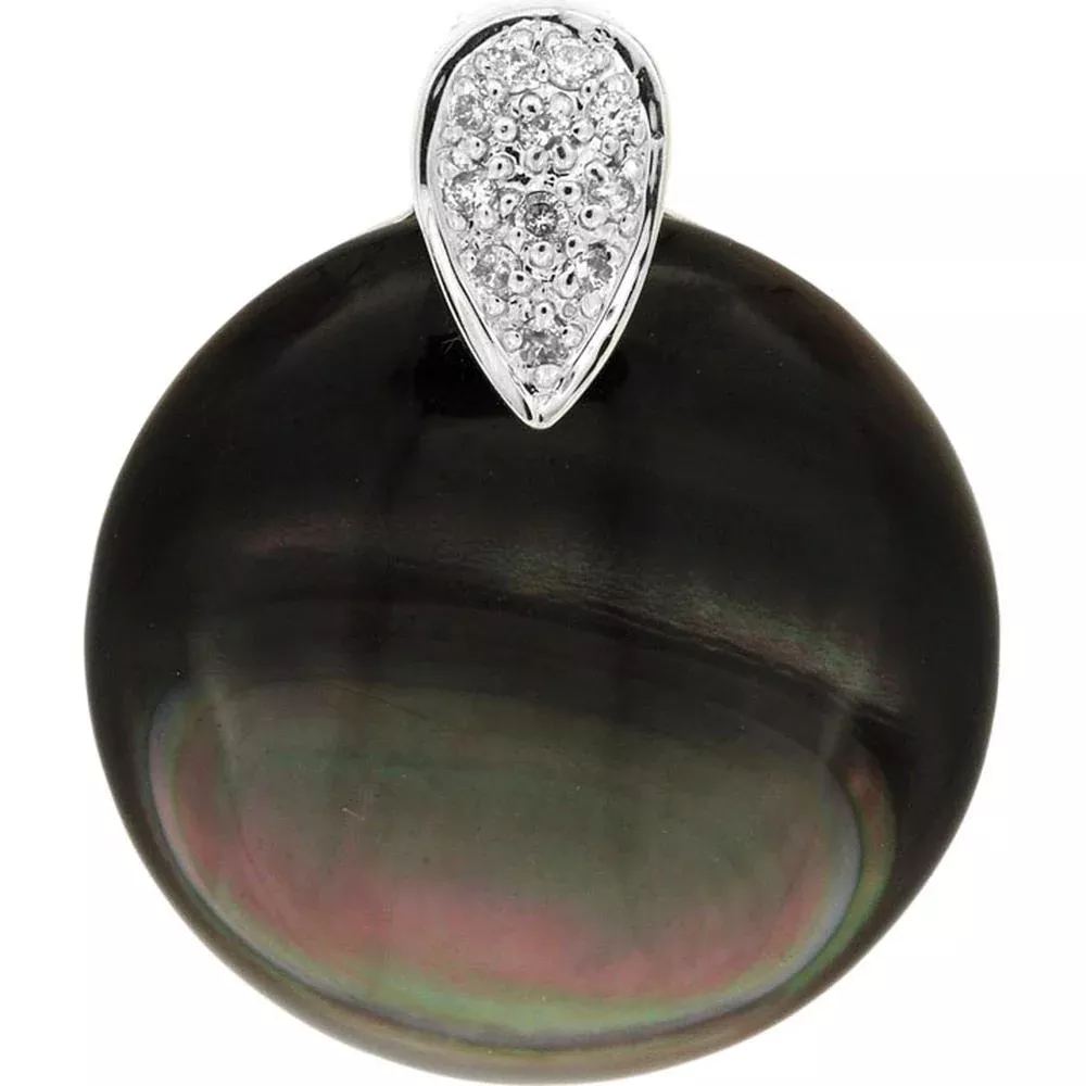 Royal Luxe 14K White Gold Diamond and Black Opal Pendant