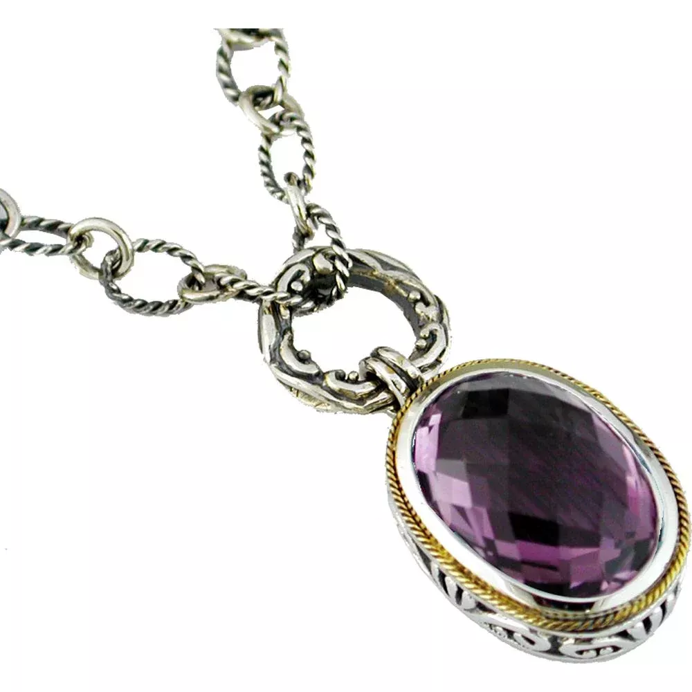 Royal Silver & Gold Amethyst Oval Pendant - 12.20 Carat Gem