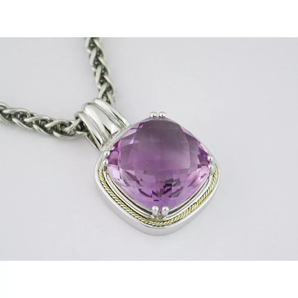 Royal Silver & Gold Amethyst Pendant - 13.00 Carat Gemstone