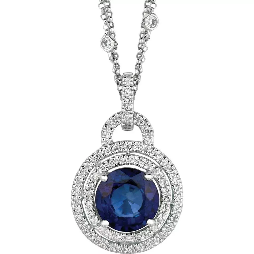 Royal Sparkling Blue Dream 14K White Gold Diamond & Diffusion Sapphire Necklace