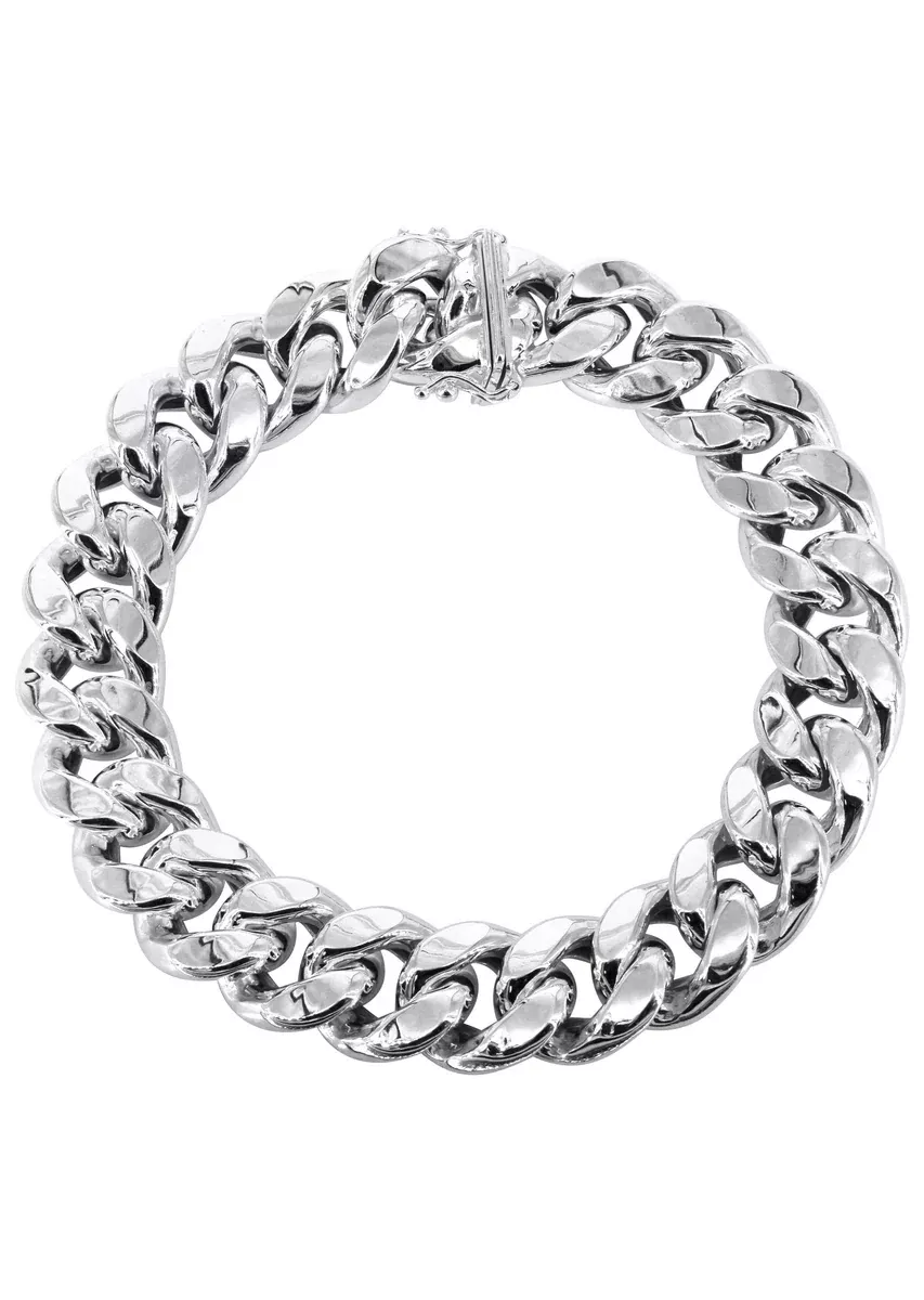 Semi SolidMens Miami Cuban Link Bracelet 10K/14K White Gold
