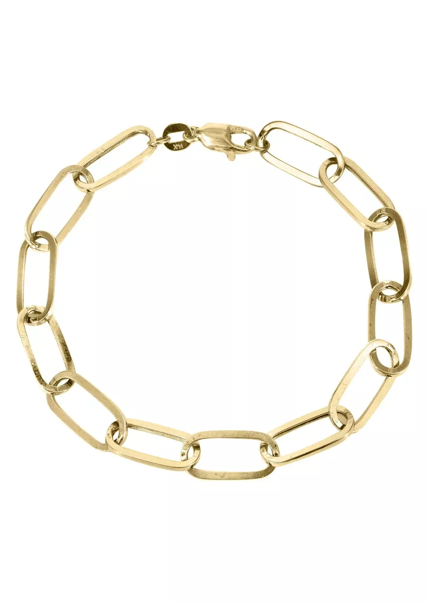 Semi SolidPaper Clip Yellow Gold Bracelet 10K & 14K