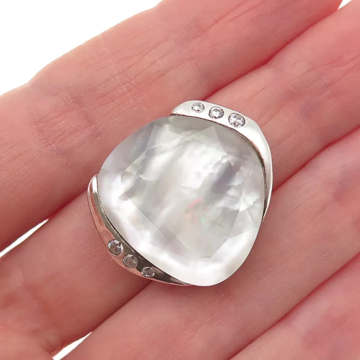 SILPADA 925 Sterling Silver Real Doublet MOP & C Z Modernist Slide Pendant