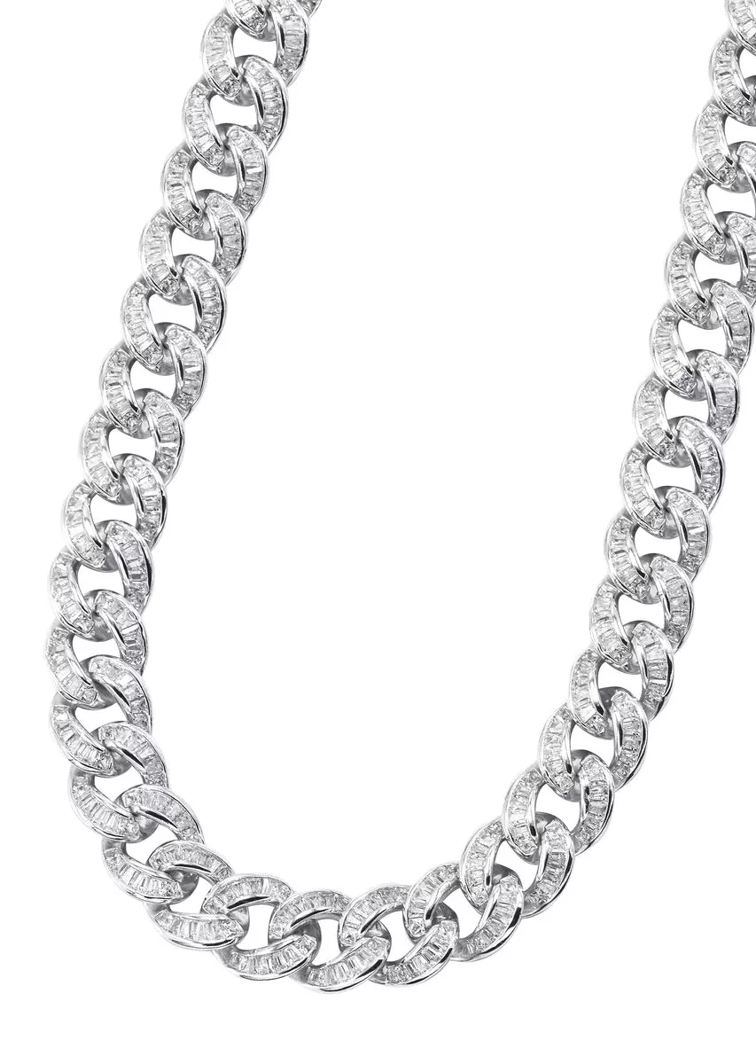 Silver Chain -Baguette Iced Out Miami Cuban Link Chain