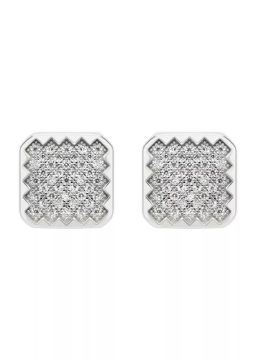 Silver Micro Pave Clear Round CZ Earrings | Appx. 3.5 Grams