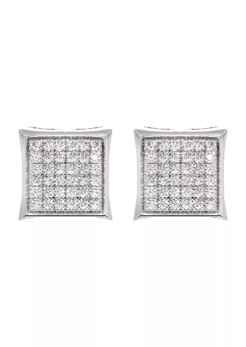 Silver Micro Pave Clear Square CZ Stud Earrings | Appx. 2.3 Grams
