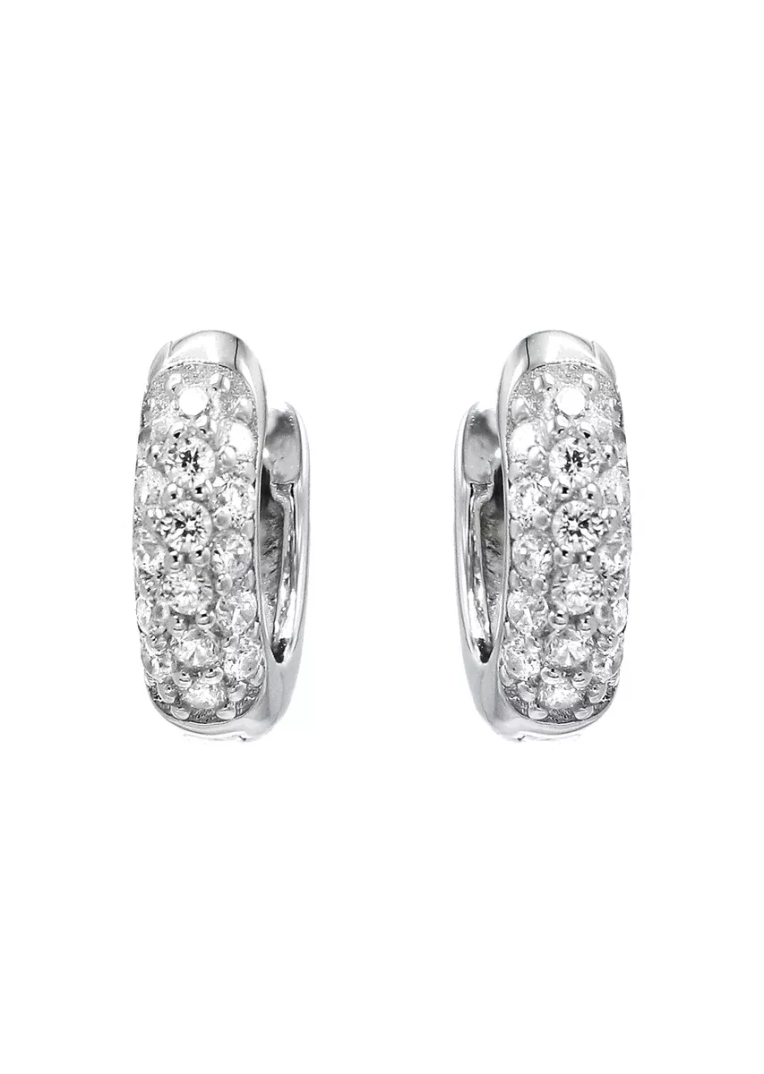 Silver Round Clear CZ Hoop Earrings | Appx. 2.3 Grams