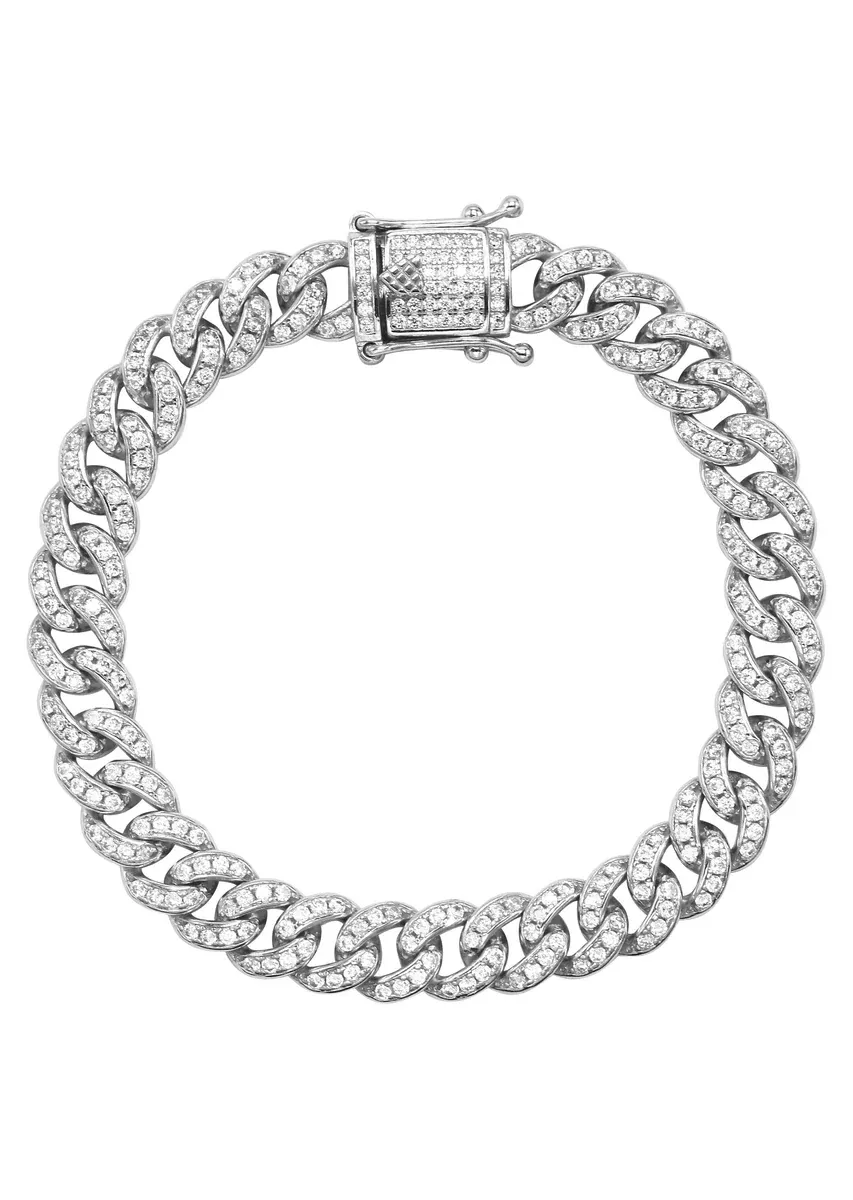 Silver White Ice Out Miami Cuban Bracelet