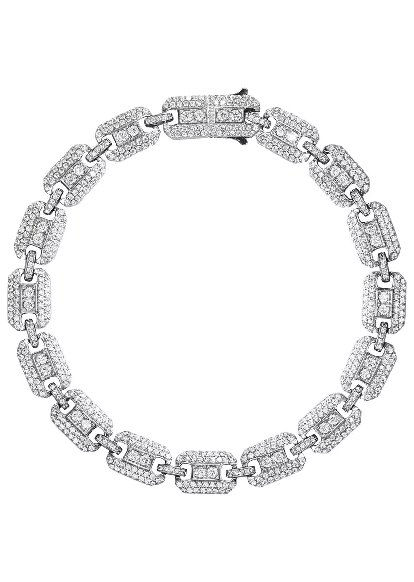 Silver White Ice Square Link Bracelet