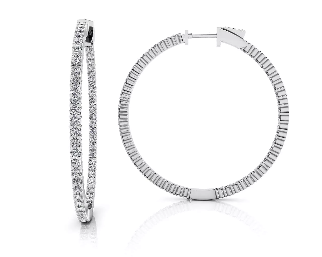 Single Row Inside Out Large Diamond Hoop Earrings 2.38 Carat Total Weight