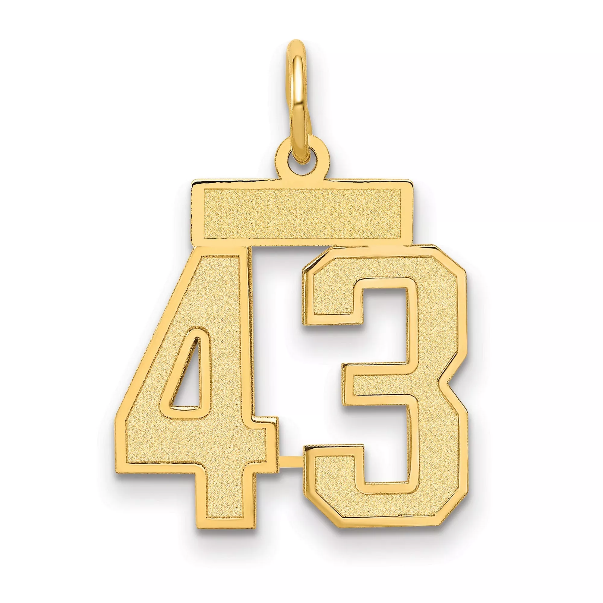 Small Satin Number 43 Charm Pendant in Real 14k Yellow Gold