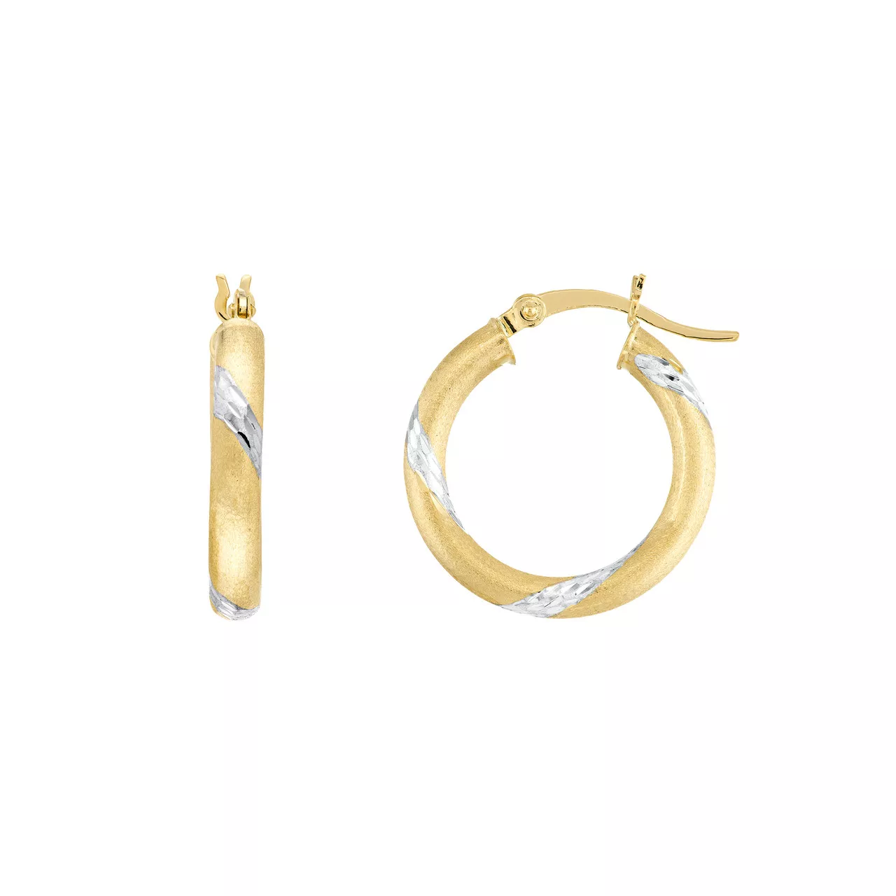 Small Two-Tone Diamond Cut Banded Hoop Earrings