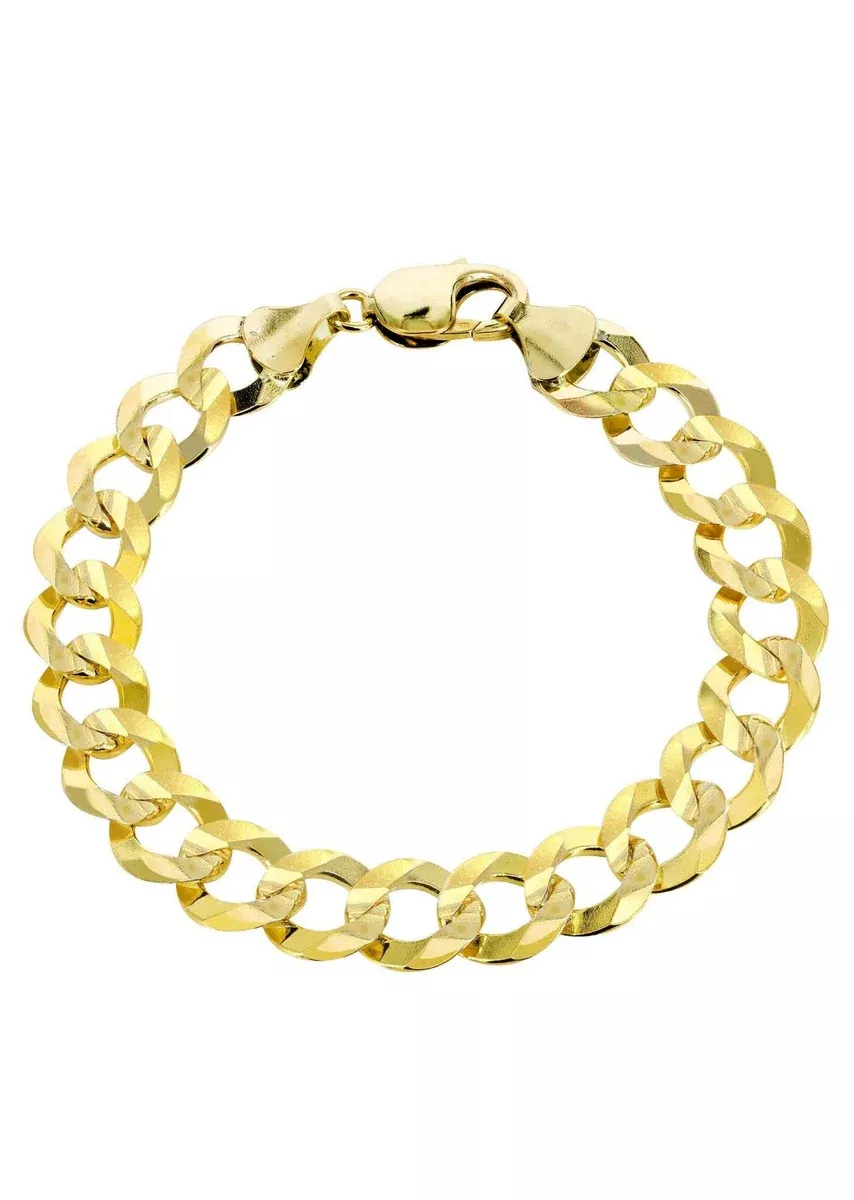 Solid Mens Cuban Curb Link Bracelet 10K/14K Yellow Gold